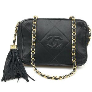 CHANEL Camera Bag Tassel black Shoulder Matrasse Authentic Chain Strap
